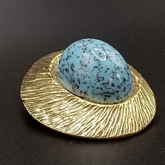 Zentall Jewelry - Zentall Signed Vintage Gold Tone and Faux Turquoise Modernist Brooch Pin